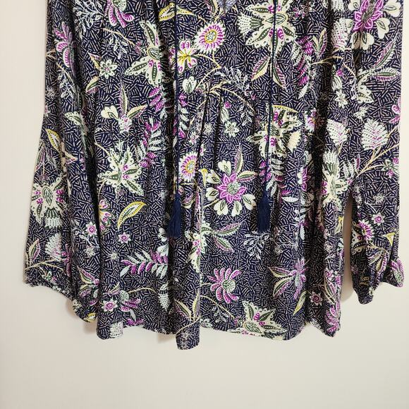 Old Navy NWT floral print vneck tassel tie front peasant blouse woman's size L - Picture 11 of 12